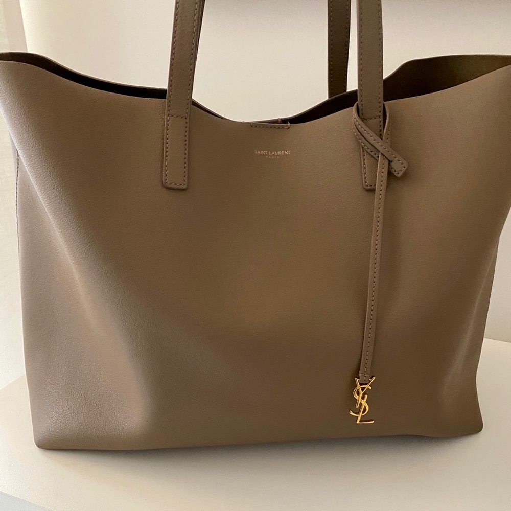 YSL Large Tote Bag with Tassel & Wallet in Taupe